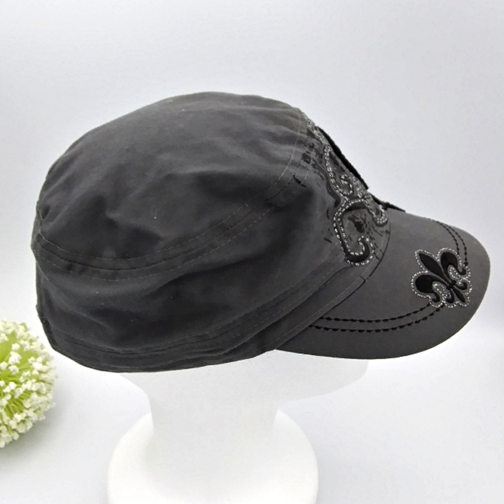 *SOLD* KBETHOS Gray & Multicolor Crystal Embellished Fleur De Lis Military Hat - Picture 3 of 12